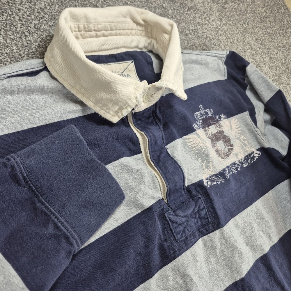Vintage Arizonia Rugby Polo Shirt Men's XL Blue Gray Striped Cotton Y2K